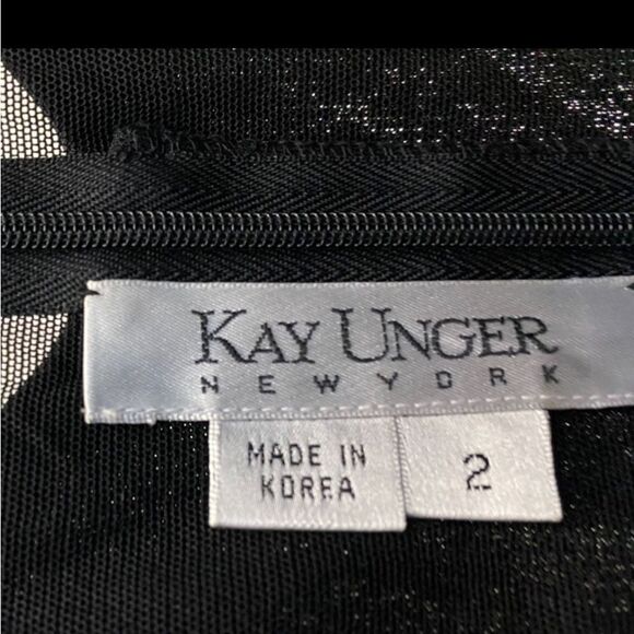 Kay Unger Black Mesh Mixed Dress Sz 2 - Picture 4 of 5
